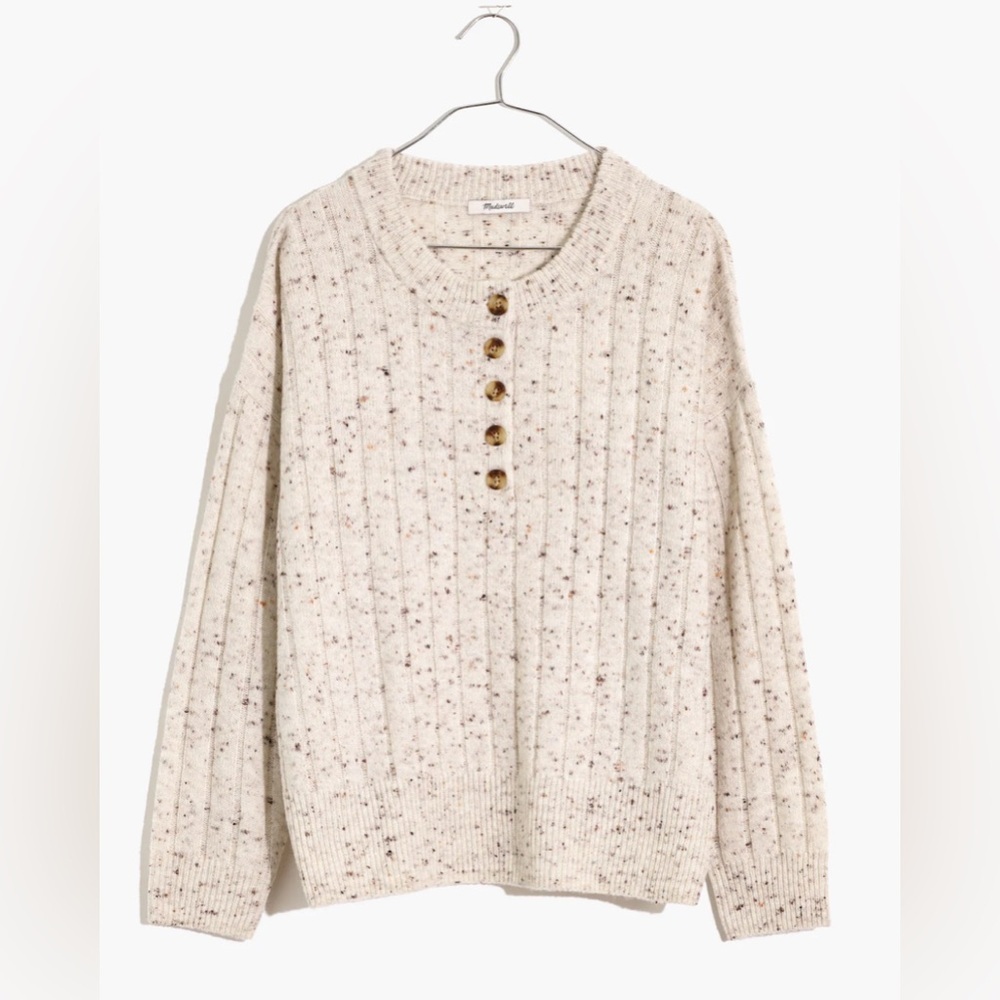Madewell Cream Speckled Henley Sweater